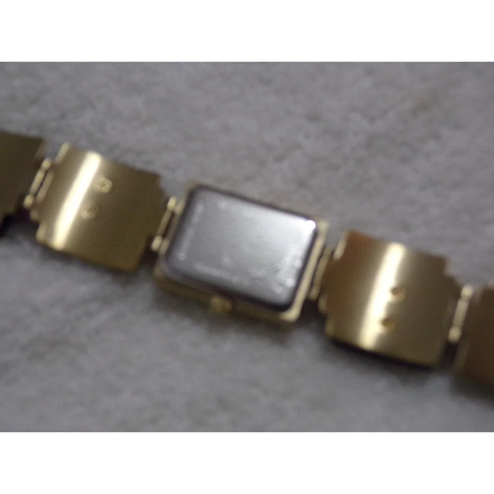 Fossil Womens Gold Tone Wood Inlay Link Bracelet‎ Rectangular Black Dial Watch
